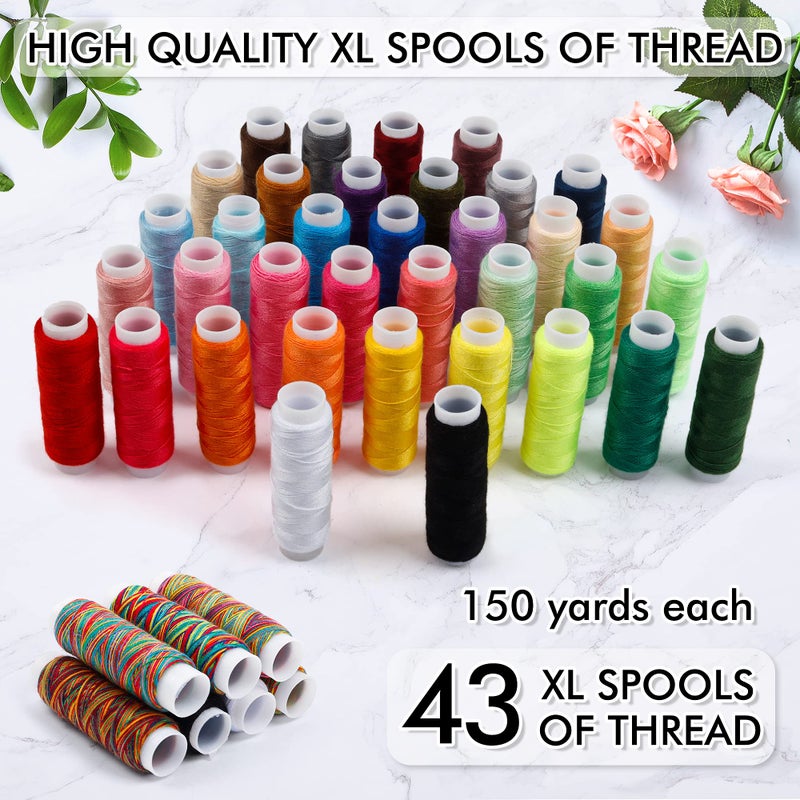 Inscraft Large Sewing KIT, 226 PCS Premium Sewing Supplies with 43 XL Thread Spools, Leather Case, Scissors, Thread, Needles and Accessories, Sewing Set for Adults, Emergency, and Home by Inscraft - Image 3